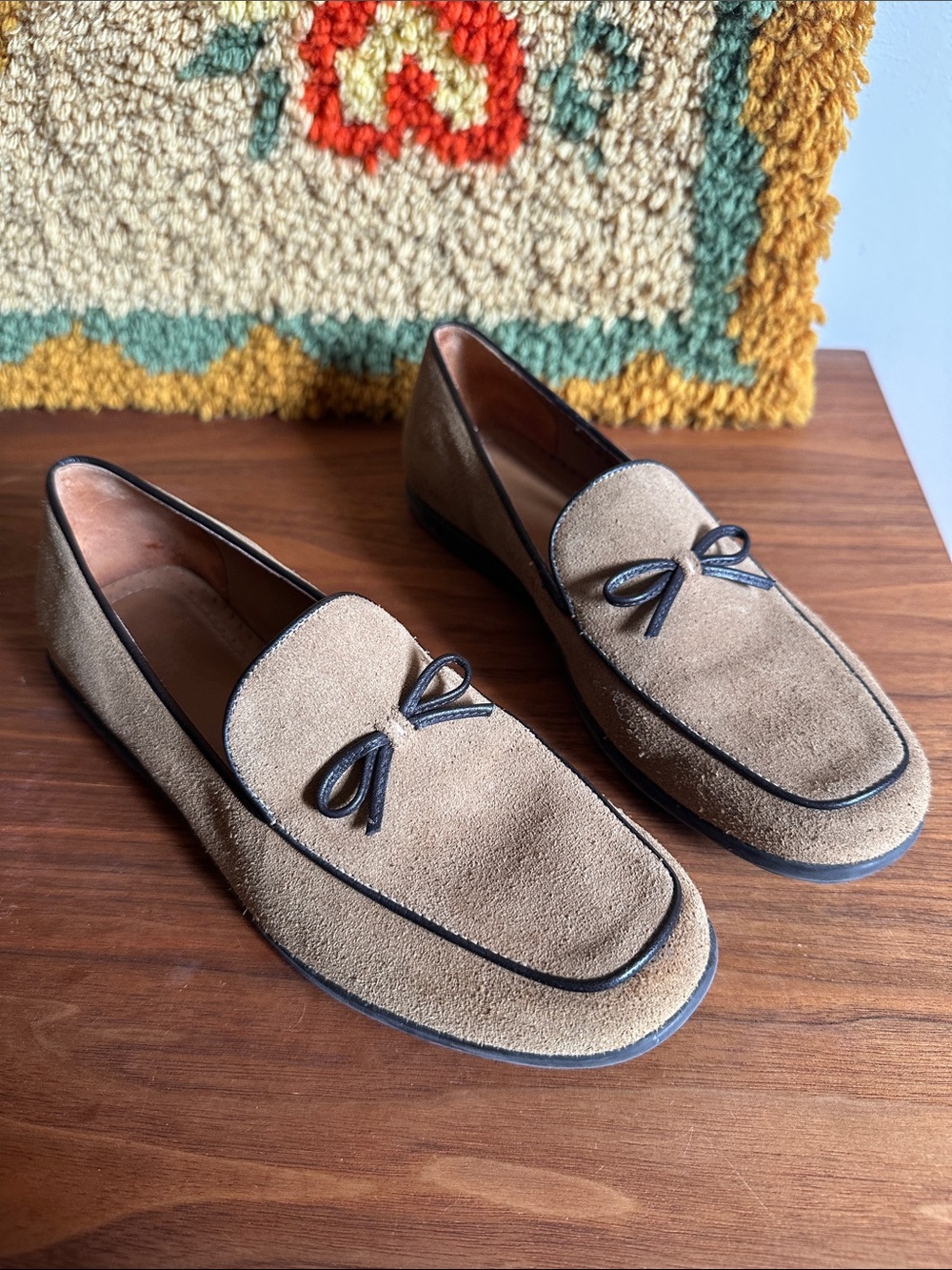 Lands End Suede Loafers in Tan with Contrast Trim